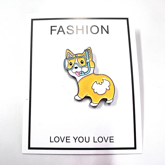 Corgi Dog with Diving Goggles Enamel Pin - Picture 1 of 7